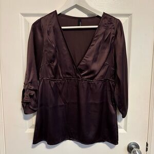 Vero Moda Dark Purple Satin Wrap Blouse with 3/4 Sleeves